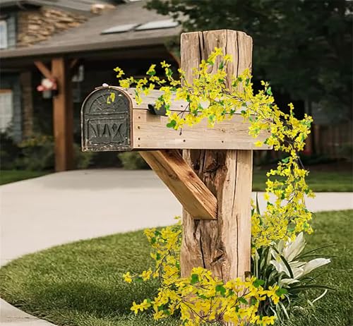 4PCS 23.6ft Forsythia Garland Artificial Flowers Vine Spring Yellow Silk Flower Garland Artificial Jasmine Vines Fake Flower Vine Hanging Ivy for Home Indoor Outdoor Wall Wedding Arch - color: Yellow-4