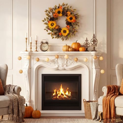 20" Fall Wreath Front Door Pumpkin Sunflower Pine Cones Artificial Wall Decor Farmhouse Autumn Wreath Thanksgiving Home Porch Outdoor Indoor Holiday Harvest Decor - color: Brown, size: 20''