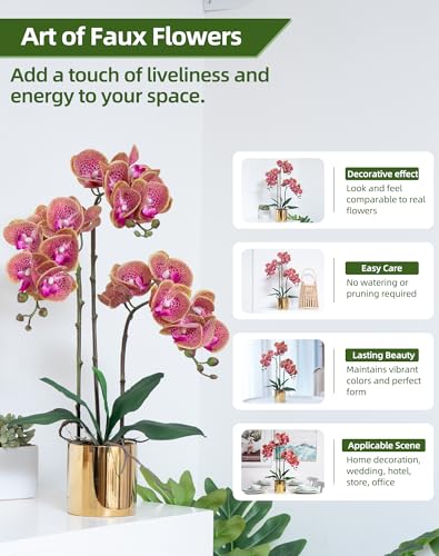 Artificial Orchid Flowers Set Real Touch Faux Flower in Vase Faux Butterfly Orchid Lifelike Orchid Arrangement for Wedding Home Office Party Hotel Decoration - color: Speckled Color