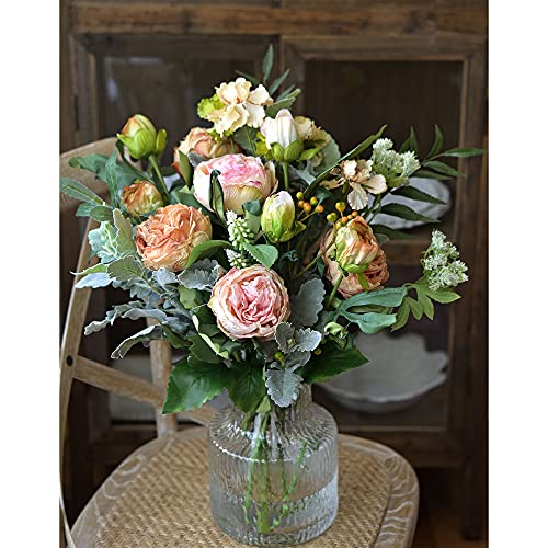FiveSeasonStuff Vintage Blush Pink Peonies – Realistic Artificial Silk Flowers with Dry-Look Petals, 6 Stems for Rustic Home & Wedding Bridesmaids Bouquet Bridal Showers - color: Rustic Blush Pink (6 Stems)