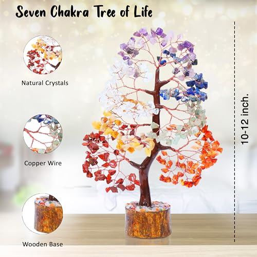 Crocon® 7 Chakhra Crystals Tree, Birthday Gifts for Women & Men, House Decor for Shelf, Healing Crystals, Spiritual Gift Decor, House Warming Gifts New Home, Birthday Gift for Mom Sister - color: Seven Chakra (Copper Wire)