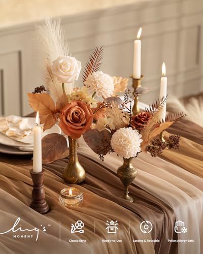 Ling's moment Artificial Flowers Fake Silk Roses Faux Foam Dahlia Combo for DIY Wedding Bouquets Centerpieces Arrangements Bridal Shower Party Home Decorations, Amber & French Orange, 24pcs - color: Or-amber & French Orange