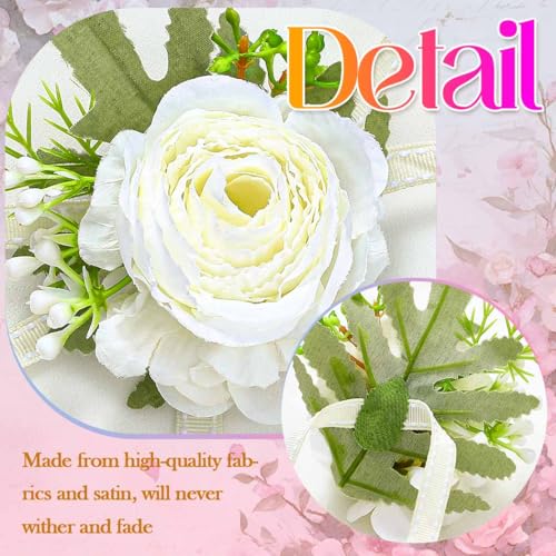 Wedding Corsage Wristlet Red Rose Wrist Corsage for Women (White) - color: White