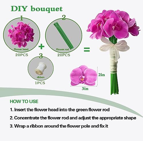 20 Pcs Purple Artificial Orchid Flower for Floating Candle Centerpieces, Faux Flower Head and stem DIY Crafts Bouquet for Bridal Bouquets Flower Arrangements Table Centers Home Decor. - color: Purple