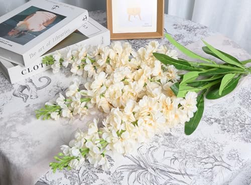 Champagne Delphinium Artificial Flowers 5PCS Silk Flowers with Stems Snapdragon Long Stem for Tall Vase Home Wedding Centerpieces Decor (Champagne) - color: Warm Champagne
