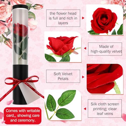 Norme 20 Sets Mother Day Artificial Rose Flowers with Single Cone Boxes, Realistic Touch Velvet Fake Rose Wrapping Bag Bouquet Packaging Sleeves for Teacher Gifts DIY Gift Supplies