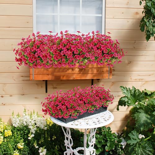 Sggvecsy Artificial Flowers for Outdoors 12 Bundles Realistic Faux Plants UV Resistant Fake Silk Daisy with Eucalyptus for Boxwood Planter Patio Porch Outside Spring Summer Decoration(Rose Red) - color: Rose Red