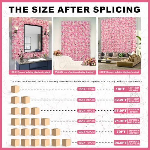 Flower Wall Backdrop 12-Pack 16.5x16.5 Inch Artificial Rose Silk Flowers Panels-Floral Wall Panel Wedding Photo Backdrop Photography Backdrop Event Party Decoration-Pink - color: Pink, size: 16.5inch