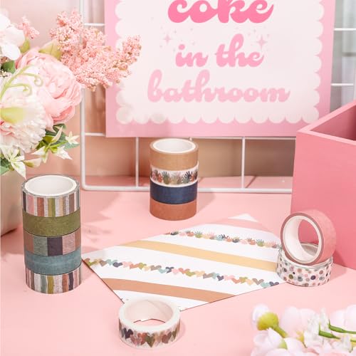 FYSUIMU 12 Rolls Boho Washi Tape Heart Handprint Polka Dots Decorative Masking Tapes Boho Colors Gift Wrapping Paper Tape for Scrapbook Journal DIY Art Crafts - style: Boho
