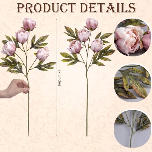 Yinder 12 Pcs 27.5'' Artificial Peony Long Stem Flowers Bulk Vintage Fake Silk Peonies Stems Real Look Faux Peonies Branches for Vase Filler DIY Bouquet Centerpiece Arrangement Home Decor (Brownish) - color: Brownish