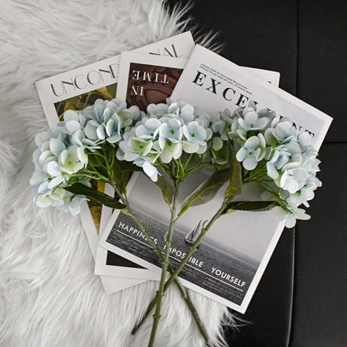 Mandy's 3 Stems Light Blue Artificial Hydrangea Flowers | 13.7 Inch Realistic Silk Bouquet for Centerpieces Easter Wedding & Home Decor