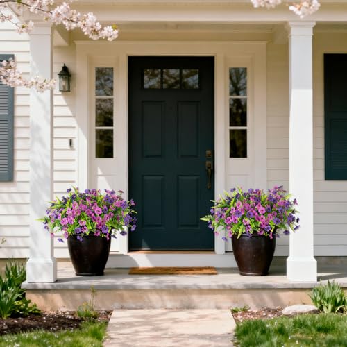 INQCMY Artificial Flowers for Outdoors Faux Plants Fake Flowers Spring Summer Decoration,12 Bundles Faux Silk Colorful Daisy Realistic UV Resistant for Outside Home Planter Window Porch Patio Yard - color: Light Purple Deep Purple, size: 12 PCS
