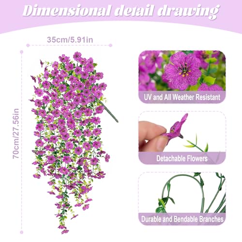 Fake Artificial Flowers for Outdoors Decoration, 2 PCS Faux UV Resistant Artificial Outdoor Flowers, Fake Hanging Plants Look Real Daisy No Fade Spring Decor for Porch Home Patio Balcony and Yard - color: Purple