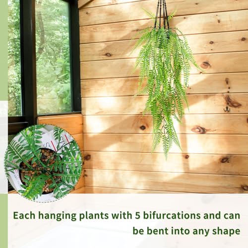 LOYWREE 2Pack Small Fake Hanging Plant with Pot, Artificial Potted Fern Plant, 28.7-in Long Faux Hanging Ferns Vine Plant for Shelf Home Office Indoor Outdoor Garden Greenery Decor (Black Pot) - color: Fern, size: 2Pack