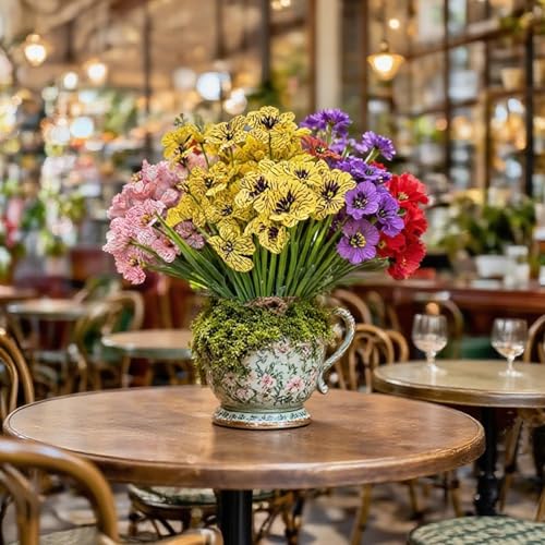 24PCS Artificial Flower Daisies and Eucalyptus Leaves,UV Resistant Faux Flowers for Home Garden Decor Outdoor,Wedding,Office,Patio,Vase Decor,Waterproof Fade-Resistant Bendable Stems, 6 Color - size: 24PCS 6 Color Daisy