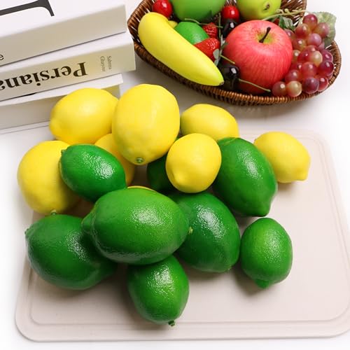 12PCS Green Simulation Lemon Fake Fruit - Realistic Kitchen Table Decoration for Thanksgiving & Christmas - color: 12pcs Green Lemon