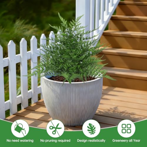 2Pcs Artificial Topiary Ball Trees, 16'' UV Resistant Evergreen | Fake Fern Plants with Ground Spike, Faux Bushes, Artificial Shrubs for Outdoors Indoor Front Porch Garden - color: Fern