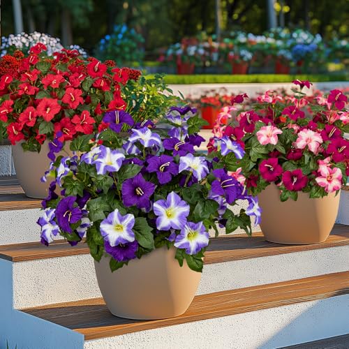 19 Inch Artificial Fake Flowers for Outdoor,4 Pcs Purple Faux Silk Petunias Spring Flowers for Outside for Indoor Porch Planter Front Door Garden Patio Window Box Home Decor - color: Double Purple