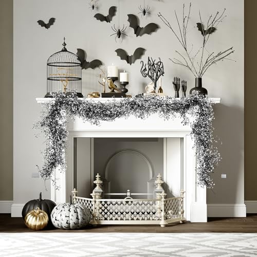 RECUTMS Artificial Hanging Plants Fake Vines Garland Faux Ferns Plant Greenery Ivy Garlands 2Pcs 5.6Ft for Halloween Thanksgiving Party Outdoor Indoor Garden Decor(Black White) - color: Black White-garland