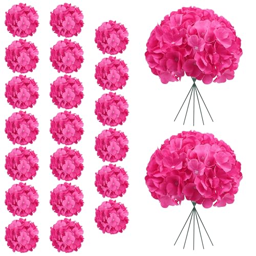 AVIVIHO 20PCS Hot Pink Hydrangea Artificial Flowers Bulk Realistic Silk Faux Hydrangea Heads with Stems Fake Flowers for Wedding,Party,Home,Table Centerpieces, Arch,Baby Shower,Party DIY Decoration - color: Hot Pink, size: 20PCS