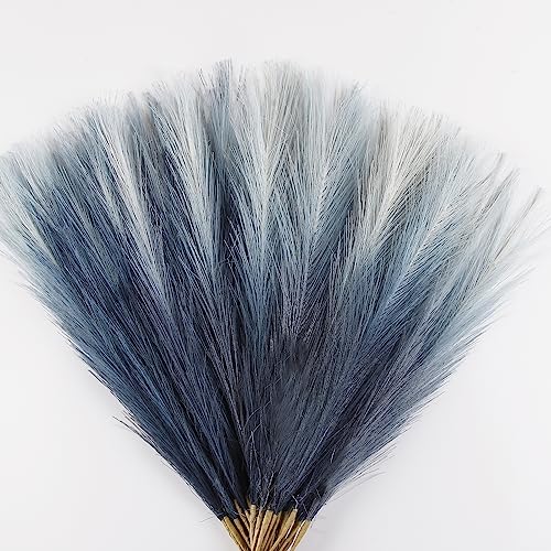 Blue Pampas Grass Decor, 30 Pcs 17" Faux Pampas Grass Short Decor, Pompas Grass Flower Arrangement and Vase Filler for Boho Home Wedding Decoration - color: Navy Blue Gradient, size: 17'' Tall