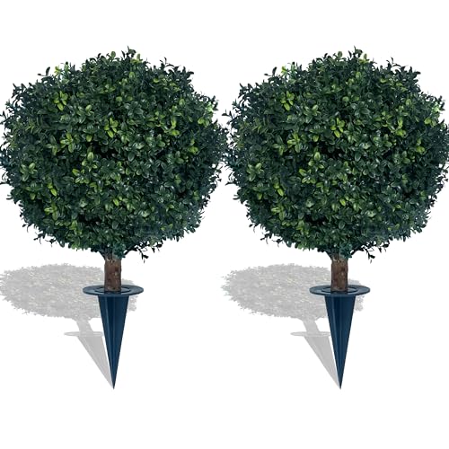 BLONYUVC Artificial Boxwood Ball Bush 27" Tree UV Resistance Rated with Spike. Easy to Push in The Ground.Plant Looks Great in a Planter Anywhere. Indoor/Outdoor Decor 2 Pack