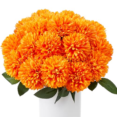 SITUMEIZI 12 Pcs Orange Artificial Chrysanthemums Flowers Ball Flower Fake Mums Silk for Fall Decor Halloween Thanksgiving Day Wedding Home Kitchen Decoration Floral Arrangement - color: Orange, size: 12 Pieces