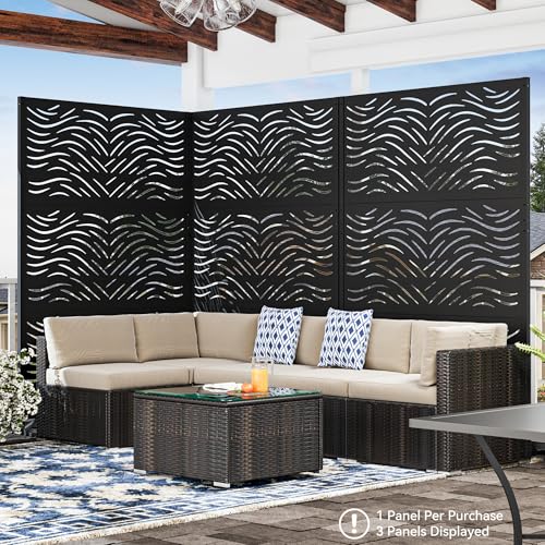 Modern Shade 4x6 FT Metal Privacy Screen with Artistic Modular Designs Decorative Patio Privacy Fence & Garden Divider, Freestanding Outdoor Metal Fence Panel, Weather-Resistant (Ripple Flow) - size: 1 Panel (Ripple Flow)