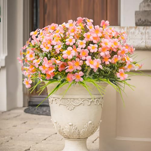 36pcs Faux Plants Outdoor, Uv Resistant Artificial Plants Outdoor Fake Flowers Plants Plastic Greenery Shrubs for Outside Window Box Garden Patio Porch Home Decor (Mixed Pink) - color: Pink, size: 36 Pcs