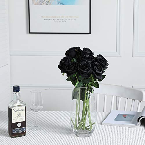 Nubry Artificial Silk Rose Flower Bouquet Lifelike Fake Rose for Wedding Home Party Decoration Event Gift 10pcs (Black) - color: Black