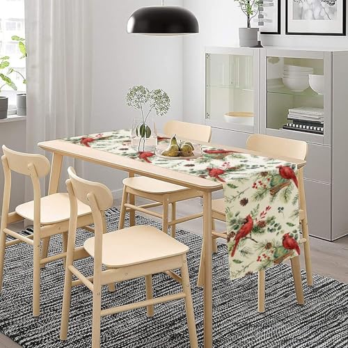 Christmas Red Cardinal Table Runner, Winter Xmas Holiday Bird Pine Leaf Branches Berries Table Runner Decoration for Banquet Home Party Kitchen Dining 13x36in - color: Christmas-1, size: 13x36in