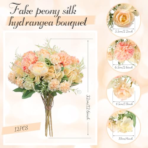 Tigeen Artificial Flowers Artificial Peonies Silk Flowers Faux Peony Fake Peony Silk Hydrangea Bouquet for Wedding Table Centerpiece Floral Vase Decor(Orange,12 Bundles) - color: Orange