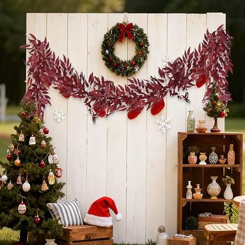 RECUTMS Artificial Hanging Willow Leaves Vine Twigs 2Pcs 5.7Ft Fake Silk Burgundy Leaf Ivy Fall Garland Faux Greenery Indoor Outdoor Valentines Day Wedding Birthday Christmas Thanksgiving Party Decor - color: Willow Vines Burgundy 2pcs