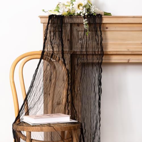 Socomi Black Cheesecloth Table Runner Tulle Gauze Cheese clothBoho Rustic 120 inch 10FT Runner for Wedding Party Baby Shower Birthday Holiday Decorations 1pc - color: Black, size: 10ft X 1pc