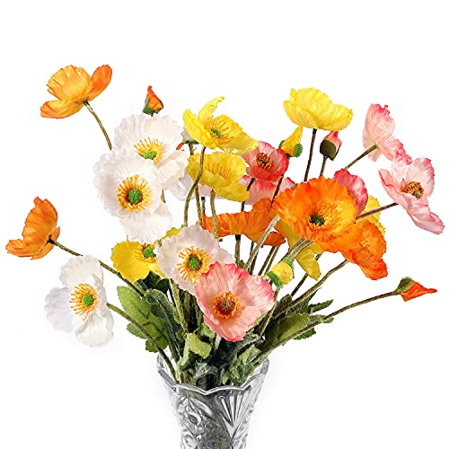 Artificial Poppy Flowers, 8 Bundles Faux Poppies with Stems for Floral Arrangements - Wedding, Home, Office, Party Table Centerpiece Decor - color: Mixcolor