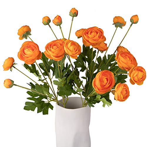 5 Stems Artificial Silk Ranunculus Flowers Orange 23" Tall,UV Resistant,Bendable Stems for Wedding Centerpieces,Home Deco（Orange） - color: Orange