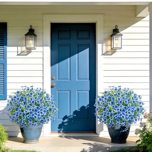 Roberly Artificial Flowers for Outdoors, UV Resistant Silk Faux Flowers Daisy with Eucalyptus Greenery Stems Fake Plastic Plants for Spring Summer Patio Garden Home Decor, 18 Bundles, Blue - color: Blue