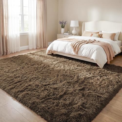 DweIke Fluffy Light Brown Rugs for Bedroom Living Room, 3x5 Feet Soft Plush Shaggy Light Brown Girls Boys Kids Rug, Non-Slip and Machine Washable Carpet for Dorm Nursery Classroom Decor - color: Light Brown, size: 3 Ft X 5 Ft