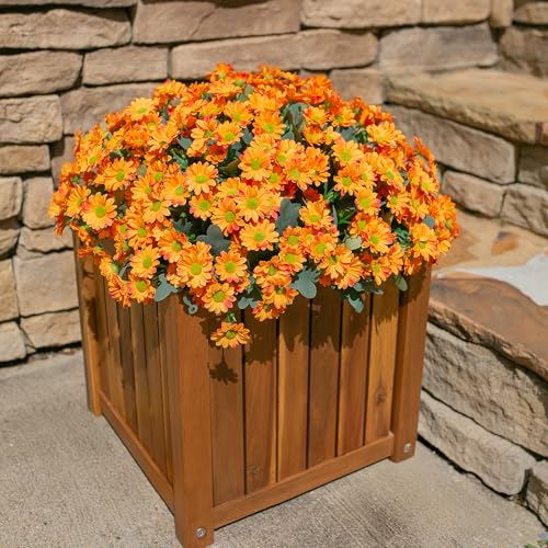 Daisy Artificial Flowers for Outdoors Decoration, 6 Bundles Fake Plants Flowers Bouquet Faux Flowers for Outdoor Planter Look Real UV Resistant Silk Flowers for Outside Front Door Porch Patio, Orange - color: Orange