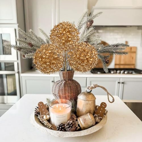 Hollyone 3Pcs Gold Artificial Ball Hydrangea Flowers Fake Silk Hydrangea Ball Flower Floral Arrangements Bouquets Faux Hydrangeas Stems for DIY Wedding Party Centerpieces Decoration Office Home Decor - color: Gold - Ball Hydrangea