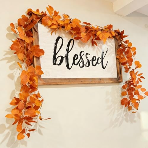 CQURE 12 Pack 84Ft Eucalyptus Garland,Artificial Eucalyptus Willow Leaves Table Greenery Garland Wreath Vines for Wedding Party Table Fireplace Bedroom Wall Room Decor - size: 84Ft-12Pack-Willow-Orange