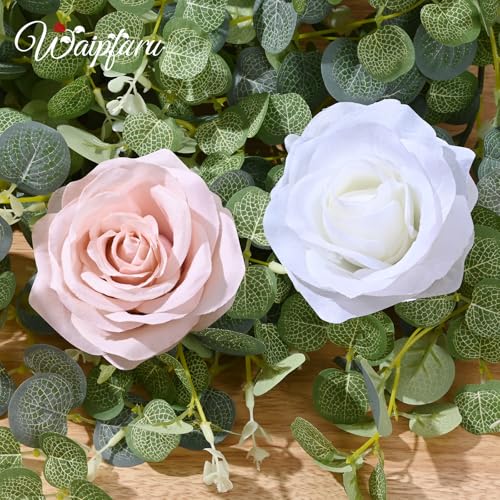 Waipfaru 2 Pcs Flower Garland, 12.14ft Eucalyptus Garland Vines with Flowers for Wedding Reception Table Mantle Spring Room Decor (Rose Pink) - color: Rose Pink-12.14ft, size: 2 Pack