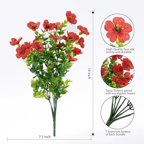 Artificial Flowers for Outdoor Indoor Garden Home Decoration, Faux Flower Daisy with Eucalyptus Leaves Fake Plants Greenery Boxwood Porch Patio, 12 Bundles - color: 4 Multicolor