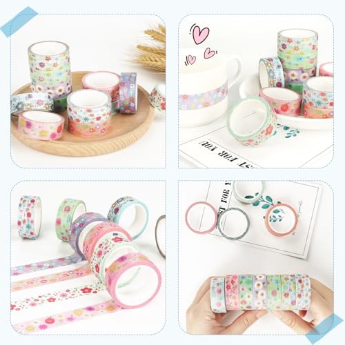 12 Rolls Flower Washi Tape Set, Watercolor Floral Botanical Decorative Masking Tapes, Cute Blooms Adhesive Tapes for Spring DIY Art Crafts Scrapbook Planners School Gift Wrapping Supplies 16.4Ft - color: M
