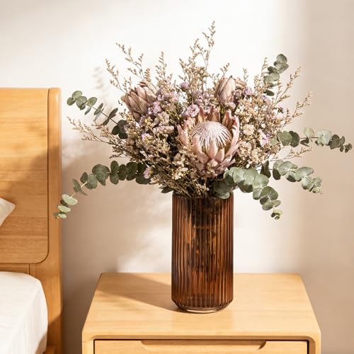 TIMEFOTO Flower Vase 7.5 inch Amber Thickened Hand Blow Glass Vase Round Vintage Striped Bottles for Bookshelf,Dinner Table,Indoor Office Desktop,Meeting Room,Bathroom,Countertop,Home - color: Glass Amber, size: 7.5 inch