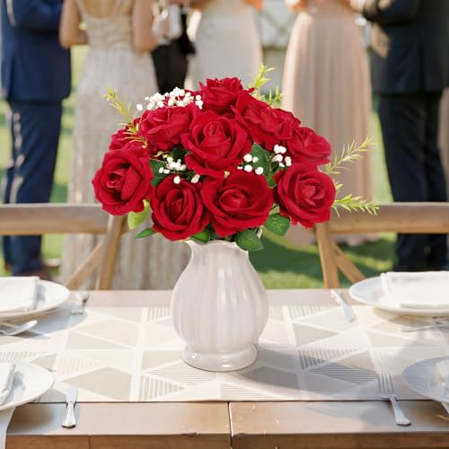 Lifewit Classic Red Artificial Roses Flowers, Faux Long Stem Silk Roses Bulky for DIY Wedding Bouquets Decoration, Centerpieces Arrangements, Velentine,12 Pcs - color: Red