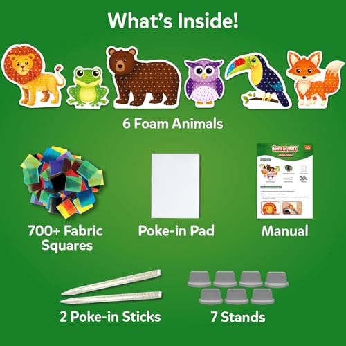 Skillmatics Poke-in Art – Animals, Mess-Free DIY Wood Craft Kit for Kids, Creative Fine Motor Activity, Pretend Play & Room Decor, Gift for Girls & Boys Ages 4, 5, 6, 7, 8, 9 - style: Animals