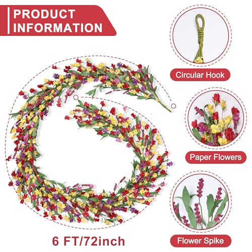6ft Spring Summer Flower Garland, Artificial Floral Vine for Wall Backdrop Mantle Fireplace Stair Table Wedding Arch, All Season Home Door Porch Decor (Yellow+Red) - color: Yellow+red