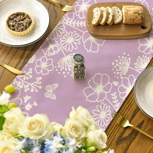 Artoid Mode Purple Bloom Flowers Butterfly Spring Table Runner,Seasonal Summer Kitchen Dining Table Decoration for Home Party Decor 13x72 Inch - color: Purple, size: 13" x 72", Table Runner