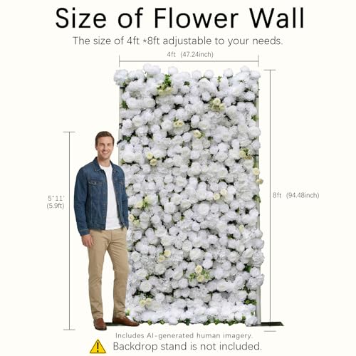 rosemorning 4x8FT White Artificial Flower Wall Backdrop,5D Silk Flower Wall Panel for Wedding Party Birthday Baby Shower Photo Booth Decor Easy to Install Reusable - color: Linen-white, size: 4Ft*8Ft